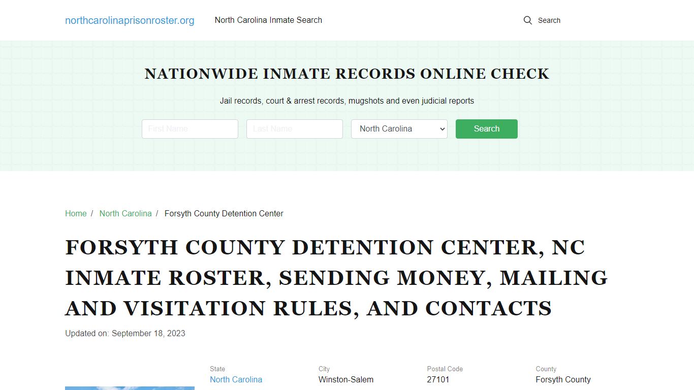 Forsyth County Detention Center, NC: Offender Search, Visitations ...